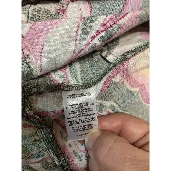 Loft beach Floral Linen dress Small Petite Short Elastic Waist Beachy Resort - Picture 8 of 8